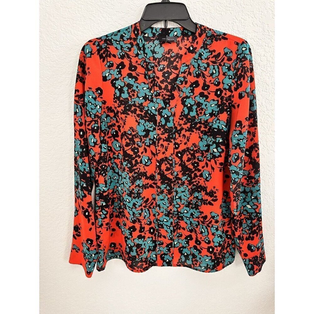 The Limited Women's Long Sleeve Black Red Teal Multicolor Floral Blouse.‎ Size S